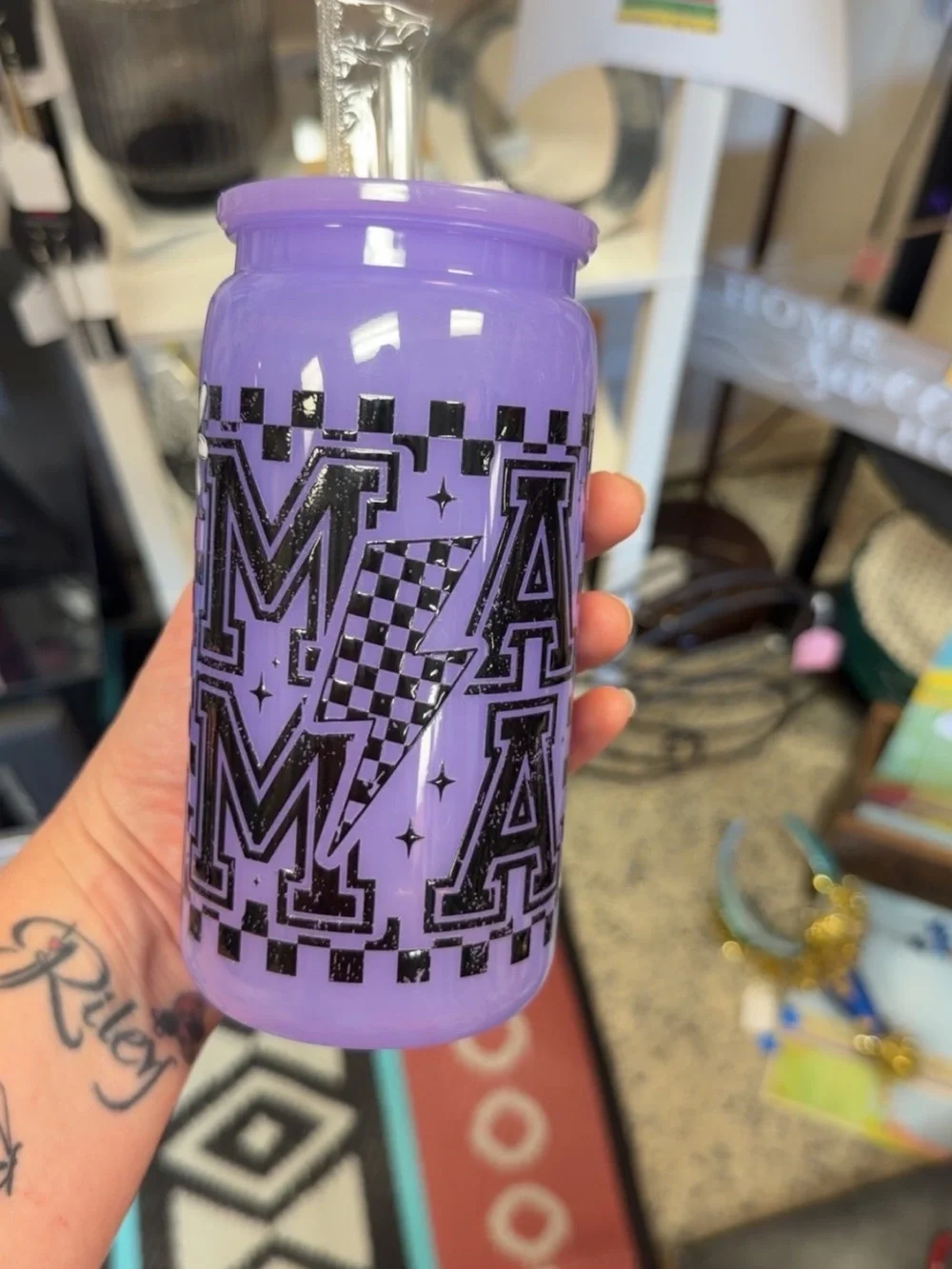 Custom made plastic Purple Graphic Can-Style Tumbler